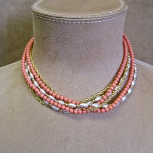 Coral Pearl Necklace Gold Extra Long Vintage 70s Strung on - Etsy