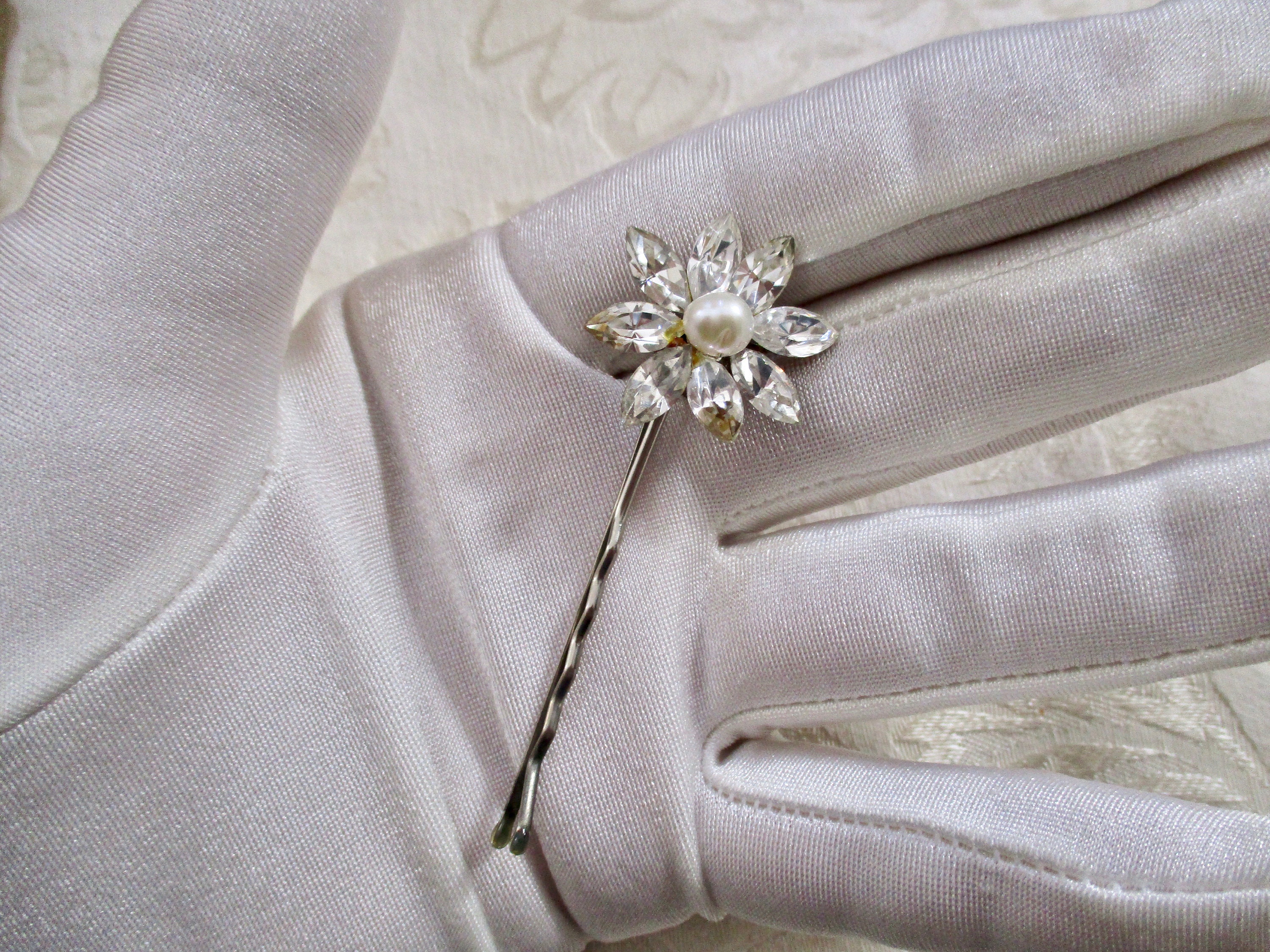 Rhinestone Pearl Flower Hair Pins SET of 3 Floral Wedding | Etsy