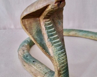 Vintage Carved Wood Articulated Snake Primitive COBRA 1930s 40s Hand Crafted Shelf Display Movable Snake 31" Long