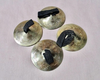 Vintage Belly Dancer Finger Cymbals SET of 4 Middle Eastern Engraved Brass Zills Percussion