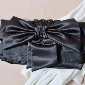 Vintage Black Satin BOW Clutch Purse Felix Rey NY Evening Formal Bag Leopard Lining