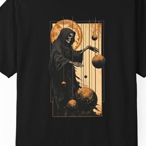 Celestial Architect T-Shirt, Grim Reaper Graphic Tee, Gothic Streetwear Shirt, Cosmic Dark Art Tee