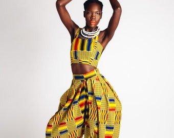 TWO PIECE High Waisted African Print Bianca Pants and Bustier in Yellow and Primary