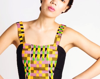 Single Strapped African Print Bustier Pink and Black