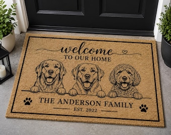 Custom Dog Portrait Doormat, Personalized Pet Welcome Mat, Entryway Home Decor