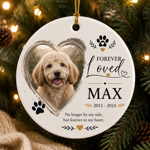 Personalized Pet Memorial Ornament, Dog Loss Keepsake, Custom Photo Christmas Gift