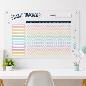 Personalized Acrylic Habit Tracker Board Monthly Weekly Chart Planner Reusable Dry Erase Goal Tracker Custom Routine Organization Wall Board