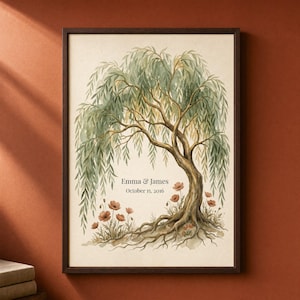 Personalized Willow Tree 9th Anniversary Wall Art, Framed Print, 9 Year Gift for Her or Him