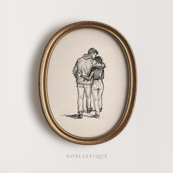 Custom Couple Sketch Portrait from photo, Personalized Anniversary Gift