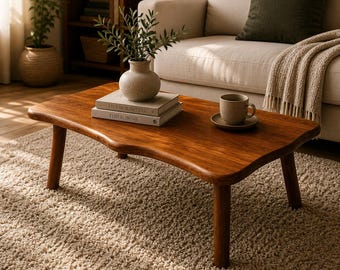 Solid Wood Coffee Table - Low Japanese Table, Handmade Walnut Coffee Table, Organic Shape Table, Minimalist Living Room Table, Wood Table