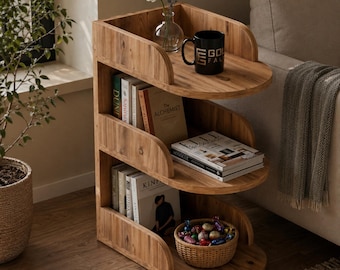 Mesita auxiliar de madera con estante - Mesita auxiliar estrecha, pequeña estantería, mesa auxiliar de almacenamiento, muebles minimalistas, organizador lateral para sofá,