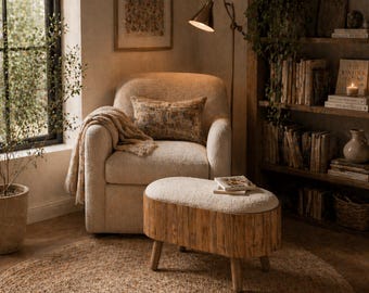 Banco otomano con almacenamiento - Otomana tapizada de madera, banco de almacenamiento escandinavo, otomana de tela bouclé, asiento de almacenamiento para sala de estar,