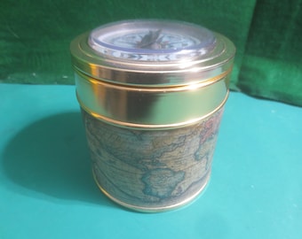 Vintage Mid Century Kaywoodie Brass Tobacco Jar Cigar Humidor with World map and Compass Lid