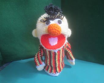 Marioneta de mano Bert de Los Muppets de Barrio Sésamo, hecha a mano y tejida a mano