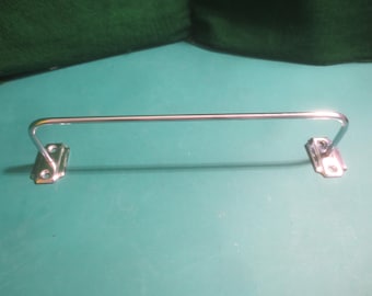 War Era 12" Skinny Stainless Steel Towel Bar with Rectangular Art Deco Mounting Plates