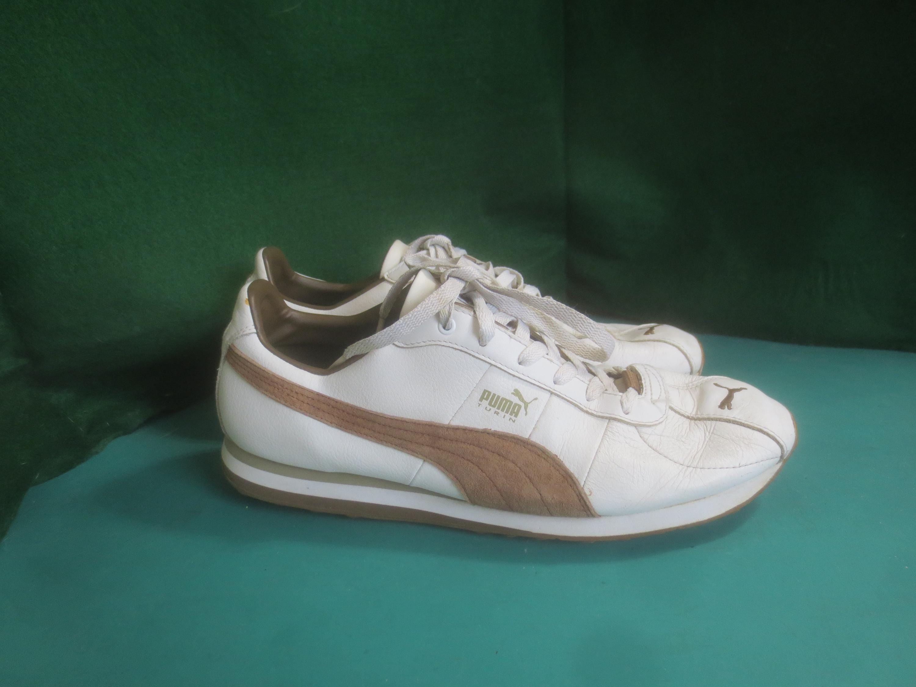 Vintage PUMA Leather Turin White Sneakers Athletic Tennis Shoes Green Yellow Puma Turin Athletic Shoes for sale | eBay main image 3