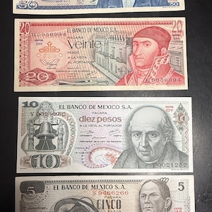 1970 - 1981 Banco de Mexico Banknotes - Lot of 3 - Uncertified - very good condition