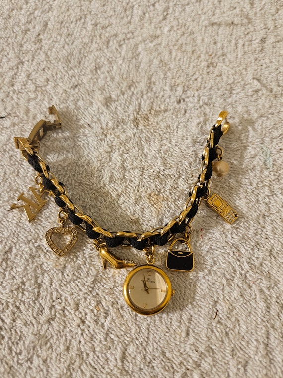 Anne Klein Charm Bracelet Watch Gold Tone Black Chain Purse Charms New Battery Anne Klein - Brandclub - Anne Klein Women main image 4
