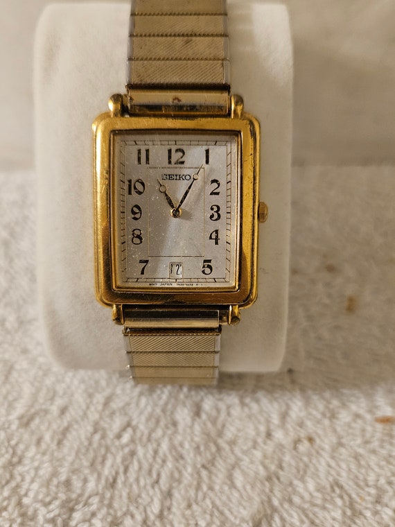Vintage Seiko 7N39-5A49 Gold Tone Stainless Steel Square Face