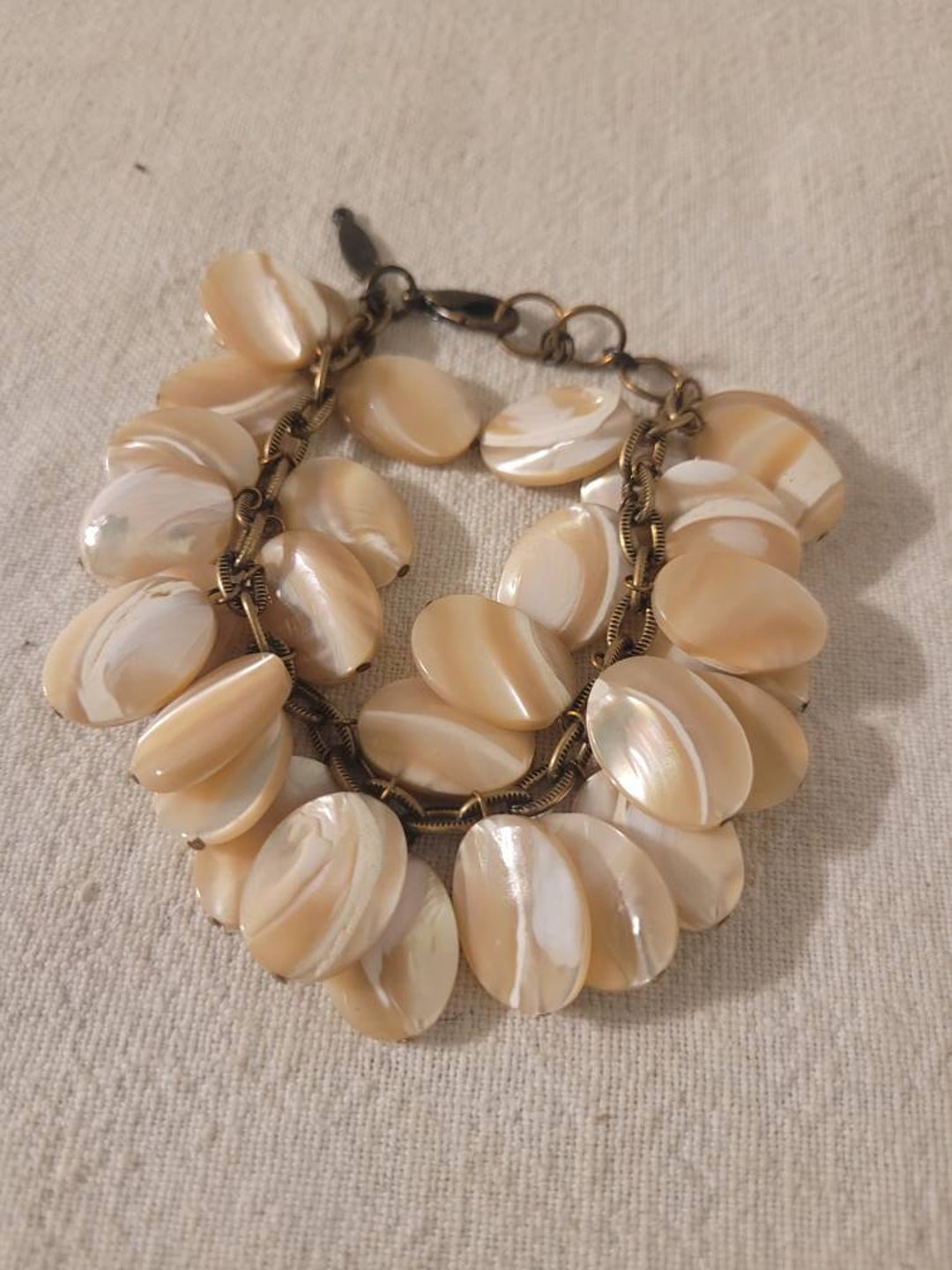 Vtg Signed BEDIZEN MOP Mother of Pearl Brass Tone Bracelet P5 - Etsy