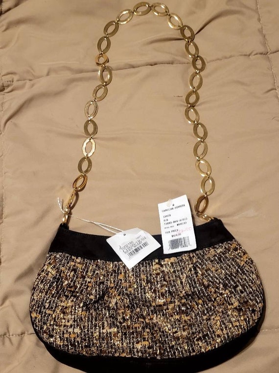 Vtg Carolina Herrera Tweed Bag With Gold Evening Bag Purse New 