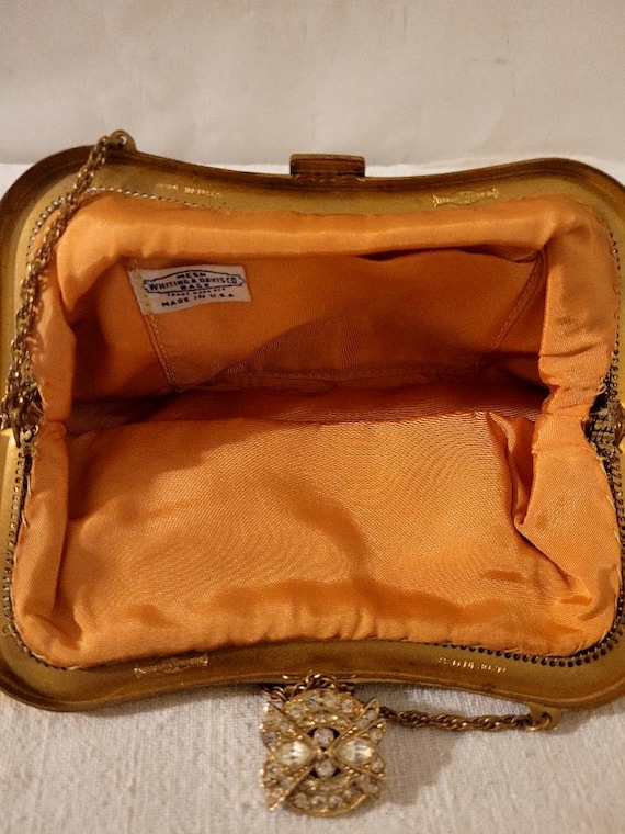 Vtg WHITING & DAVIS gold mess evening bag with rh… - image 5