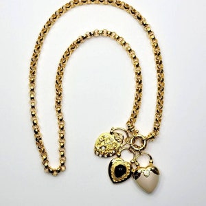 JOAN RIVERS Signed HEART Charm Pendants Long Chain Necklace Pearl Crystals Gold Metal Vintage Designer Runway Couture Big Statement p4