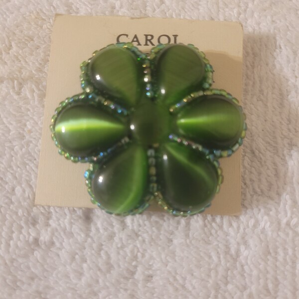 CAROL for EVA GRAHAM vintage green flower pin brooch nos p26