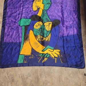Silk Scarf Portrait of &quot;Femme Assise&quot; after Picasso 34&quot;x34 s1&quot;
