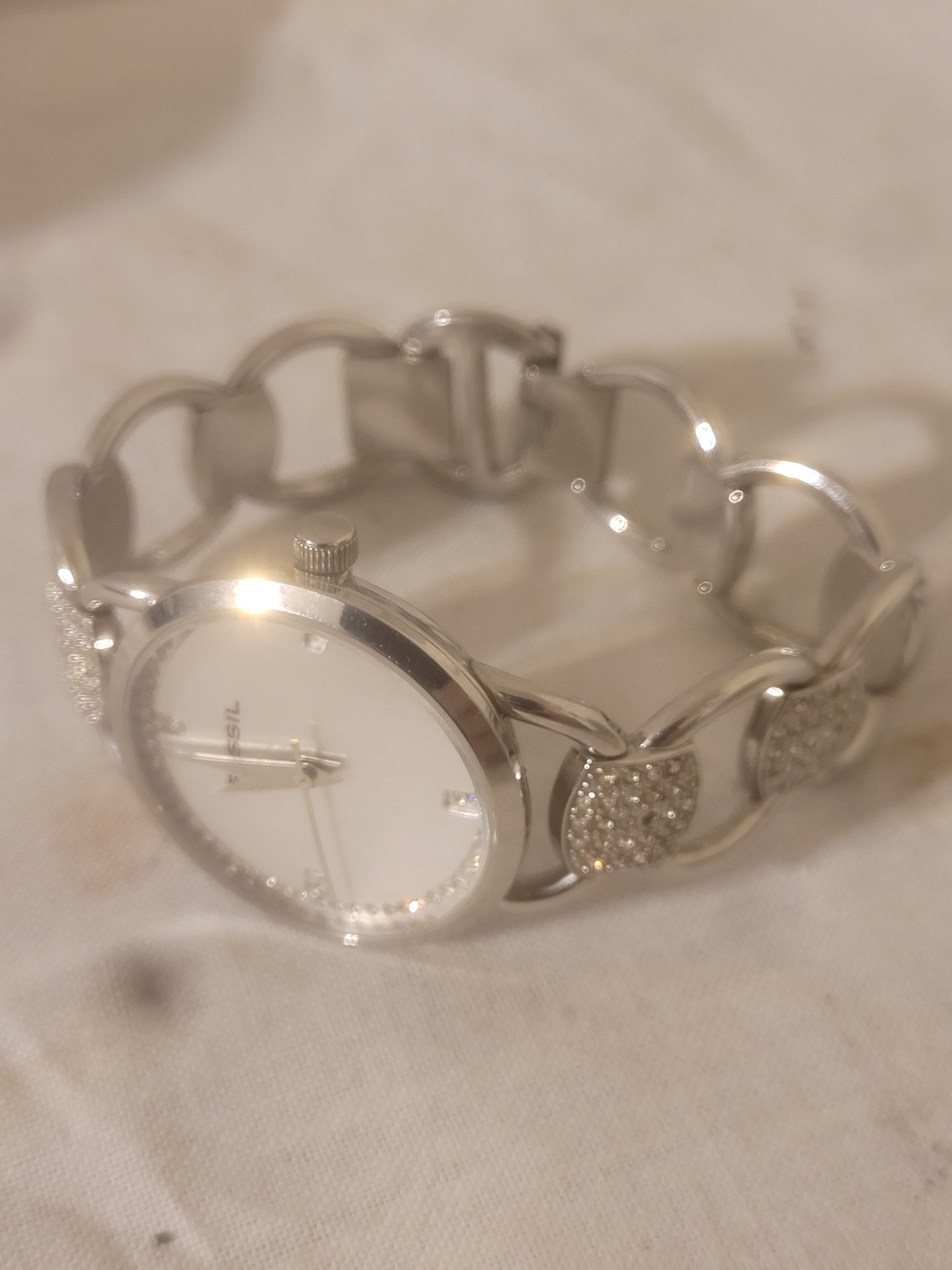 Fossil F2 Watch: Silver Tone Pave Crystal Bezel, 7