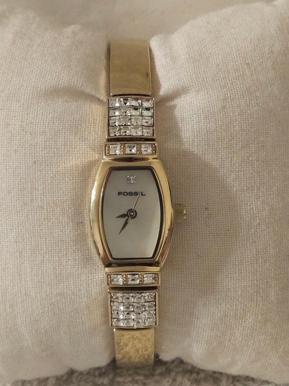 RARE Ladies Fossil F2 ES1283 Gold Tone Crystal Accent Quartz  display picture 3