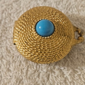 Vintage Estée Lauder Miniature Compact Press Clasp Gold Turquoise Cabochon