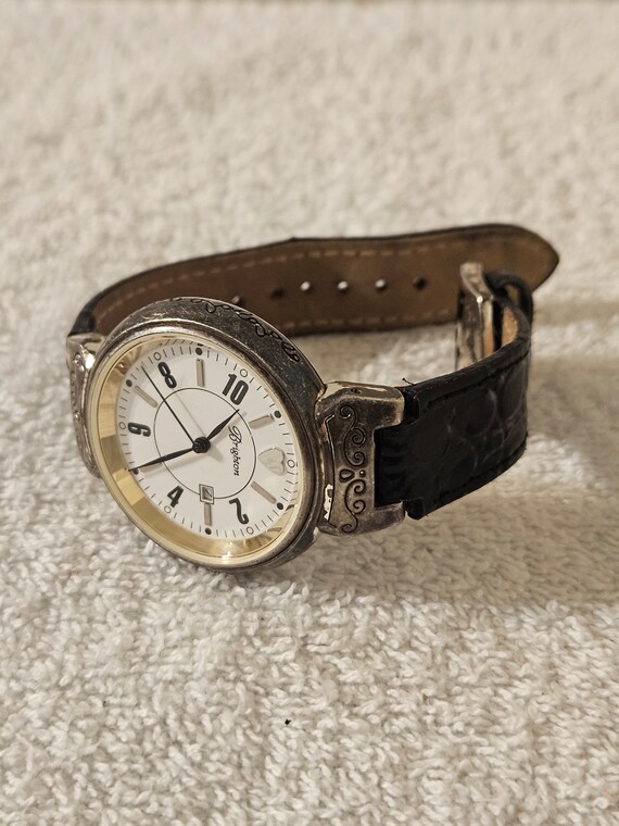 Brighton Silver Watch with Black Leather Strap Brighton Watch 23mm Silver Tone Waterford Black Leather Band  main image 4