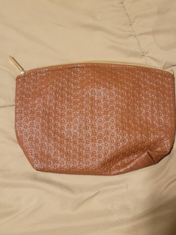 Vintage Escada brown leather daisy embossed makeup