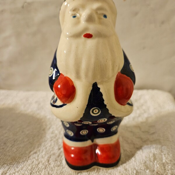 Polish Pottery Santa Claus Statue, Zaklady Ceramiczne Boleslawiec christmas decor t4