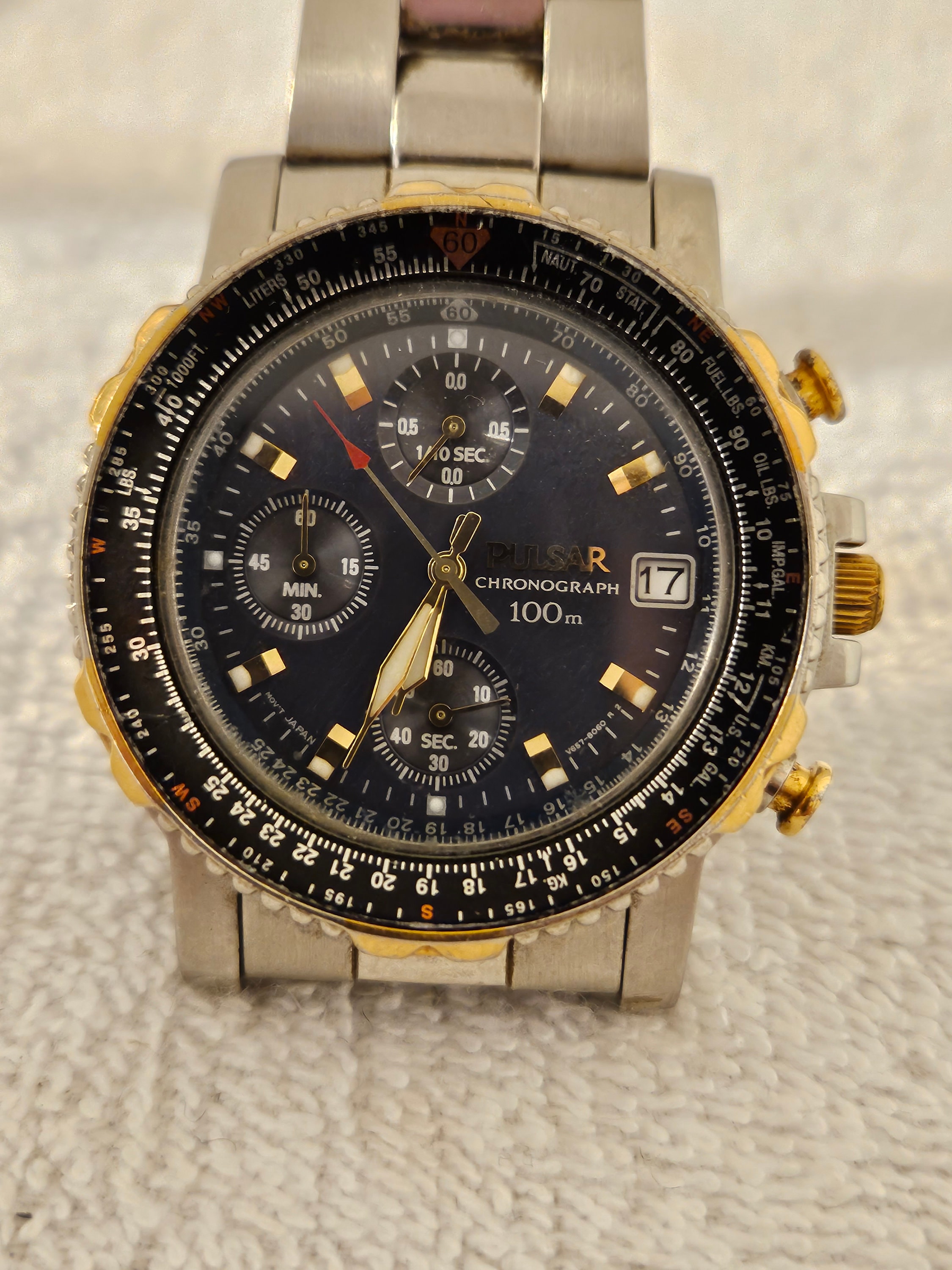 Pulsar Seiko Flightmaster Chronograph V657-8040 Quartz 40mm 20mm
