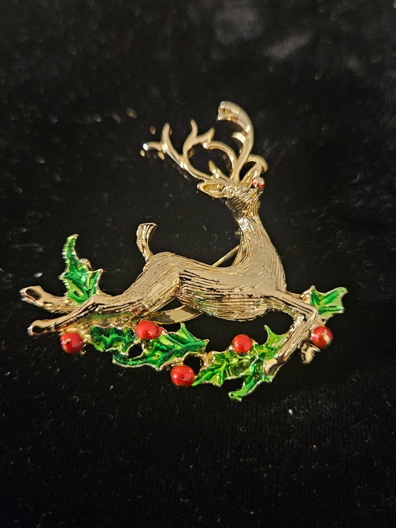 Vintage Gerrys Christmas Brooch Pin Reindeer Rudol