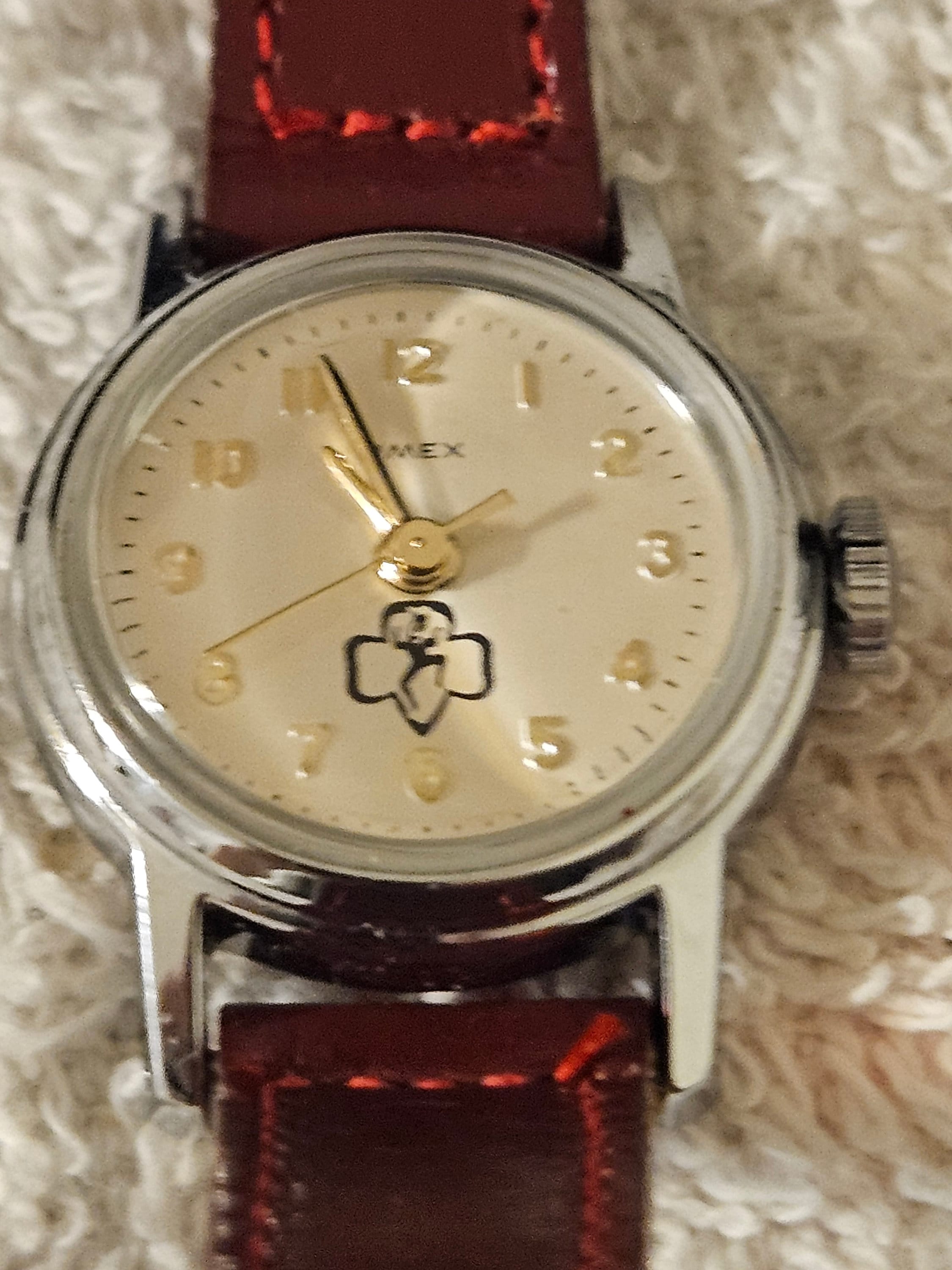 Vintage Timex Girl Scout Brownie Mechanical Watch With Brown Strap Working $_57.JPG?set_id=880000500F main image 4