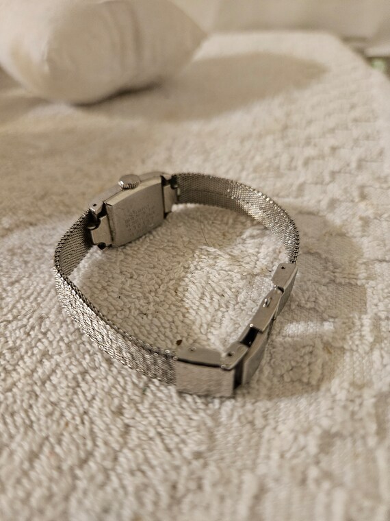 Seiko Ladies Textured Silver Tone Band Rectangle Blue Face