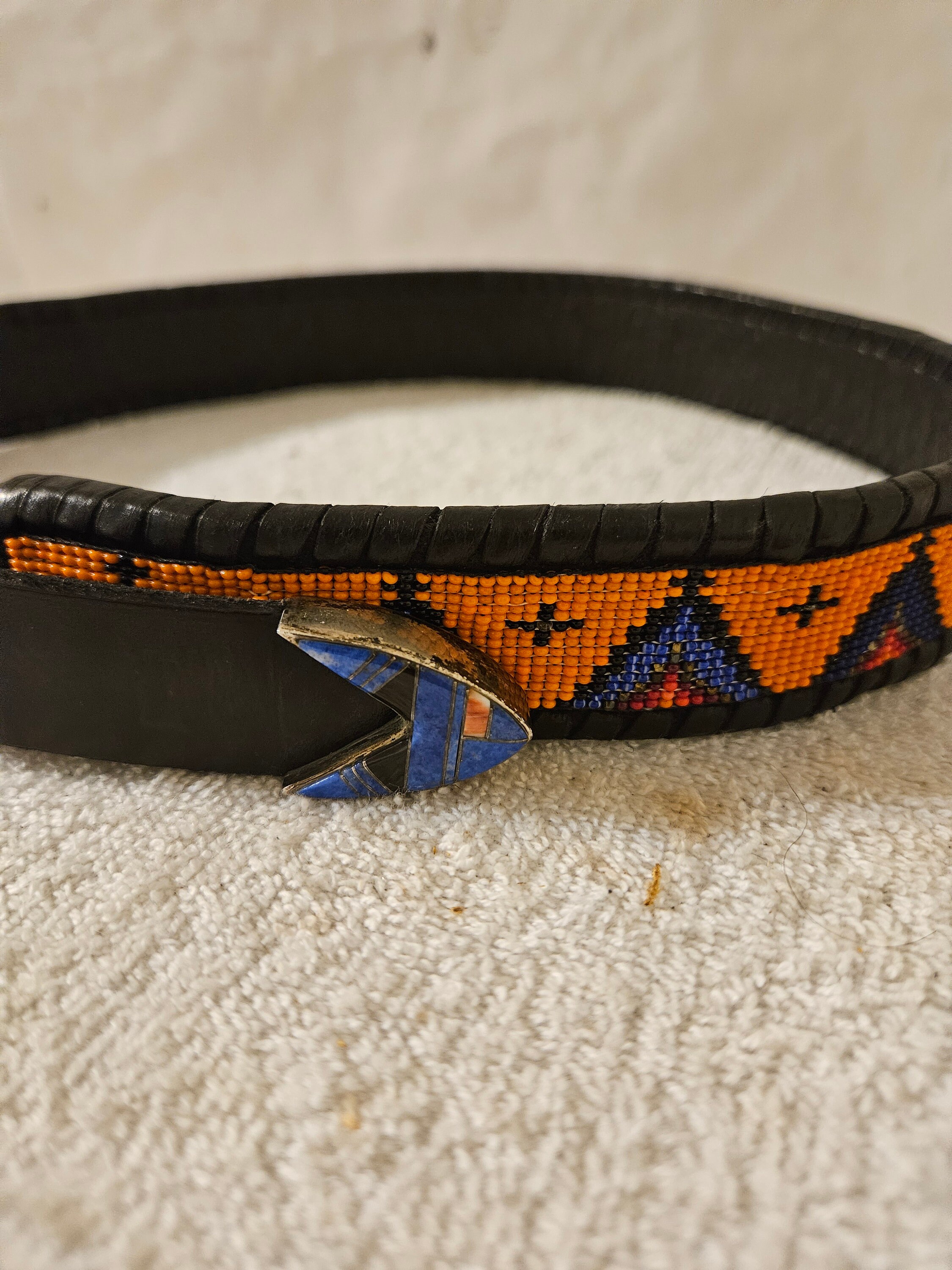 B.G. MUDD sterling silver multi stone inlaid 3 piece buckle Lizard belt size 36 nothing says 1980s bad a$$ quite like an alligator belt with  main image 4