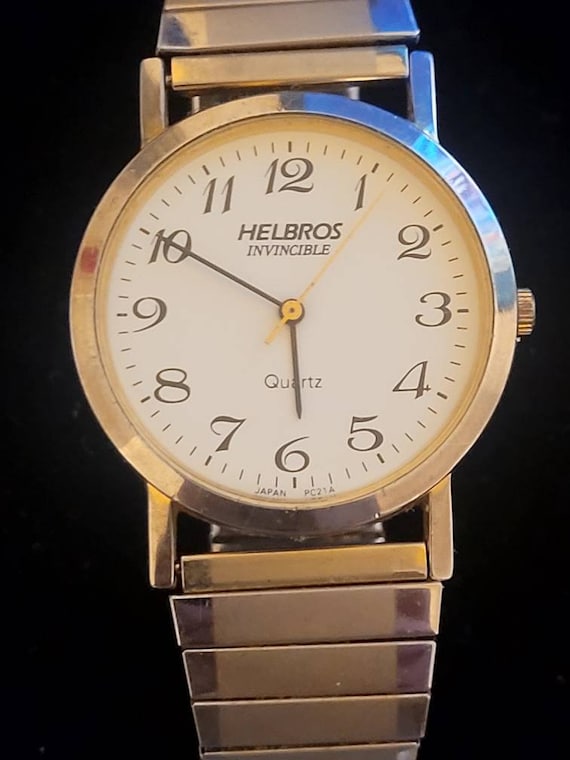 Vintage Mens Helbros Invincible Quartz Watch Gold 