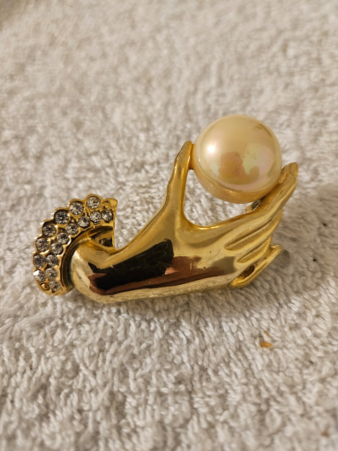 Vintage Brooch Victorian Revival Hand Holding Pearl With Rhinestone ...