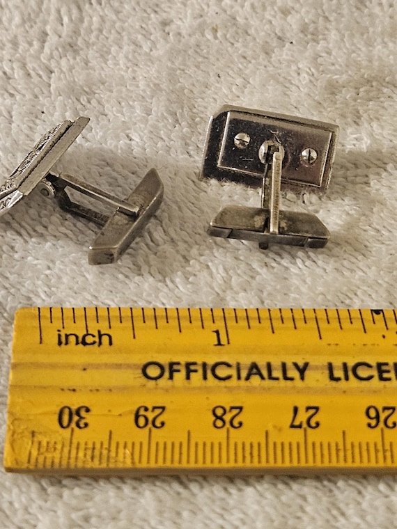 Sterling Silver Cufflinks Initial s Marcasite Sto… - image 3