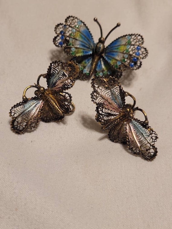 Vintage Italian 800 Silver Gilt Filigree Butterfly