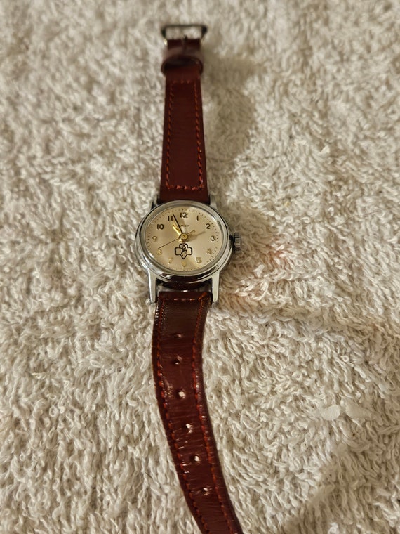 Vintage Timex Girl Scout Brownie Mechanical Watch With Brown Strap Working Girl Scouts Brownie Timex Calendar Watch - Etsy main image 3