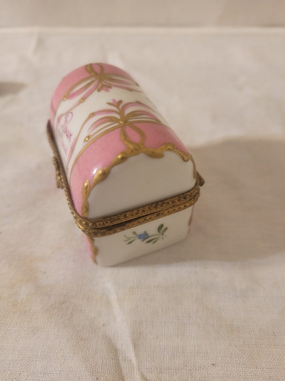 Vintage Limoge Paris Style Pink Trunk Trinket Box… - image 2
