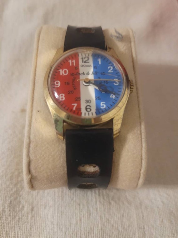 Vintage Jack & Jill Watch Red White and Blue Manu… - image 1