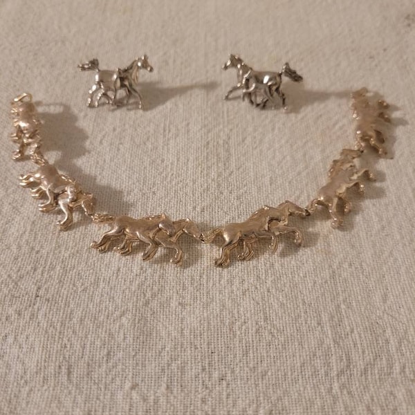 KABANA kabana  Sterling Silver Team Galloping horses rquine bracelet and earrings set p4