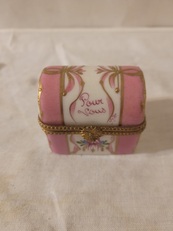 Vintage Limoge Paris Style Pink Trunk Trinket Box 