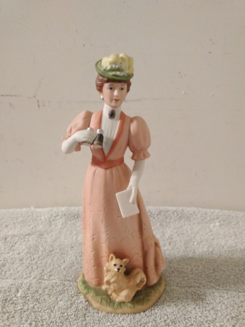 Vintage #1403 Home Interiors Lady with Binoculars and Dog Figurine and Book